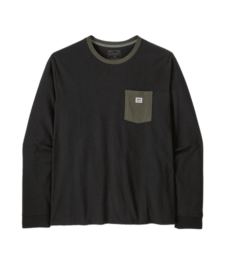PATAGONIA Shop Sticker Pocket Responsibili-Tee Long Sleeve T-Shirt Black/Basin Green Men's Long Sleeve T-Shirts Patagonia 