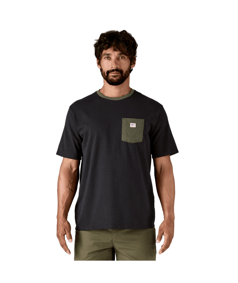 PATAGONIA Shop Sticker Pocket Responsibili-Tee T-Shirt Black/Basin Green Men's Short Sleeve T-Shirts Patagonia 