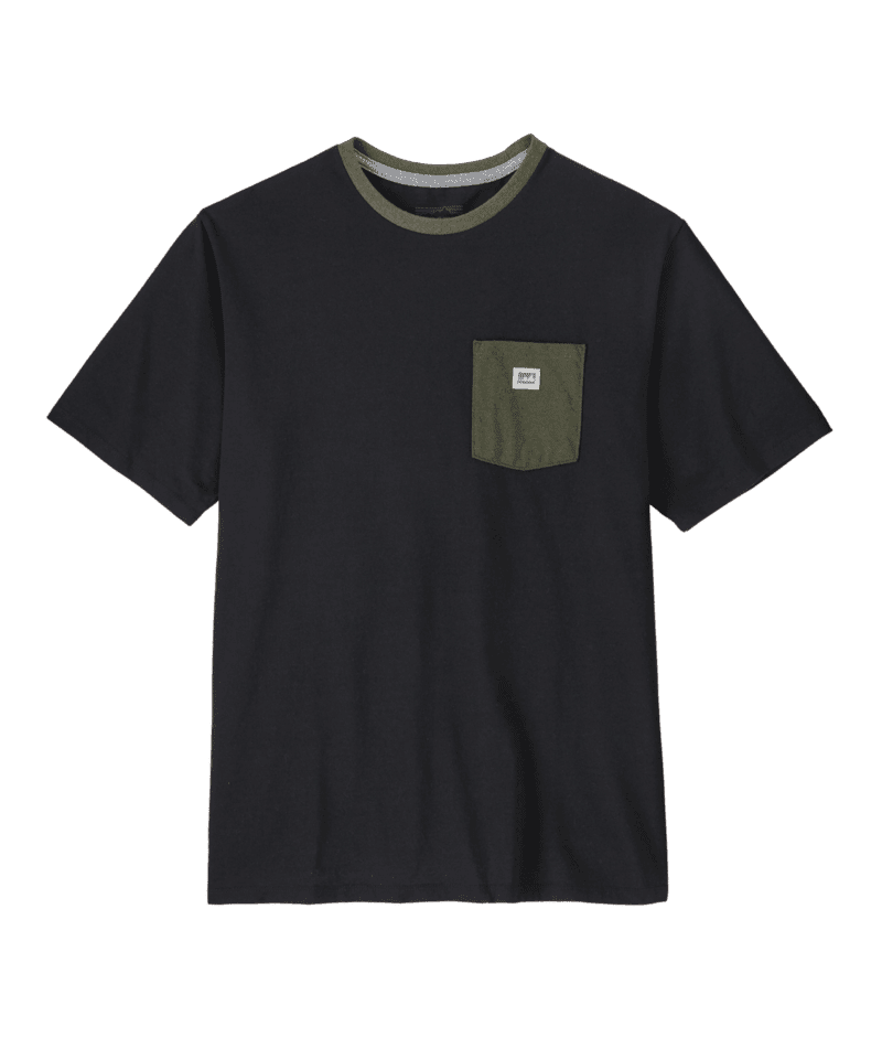 PATAGONIA Shop Sticker Pocket Responsibili-Tee T-Shirt Black/Basin Green Men's Short Sleeve T-Shirts Patagonia 