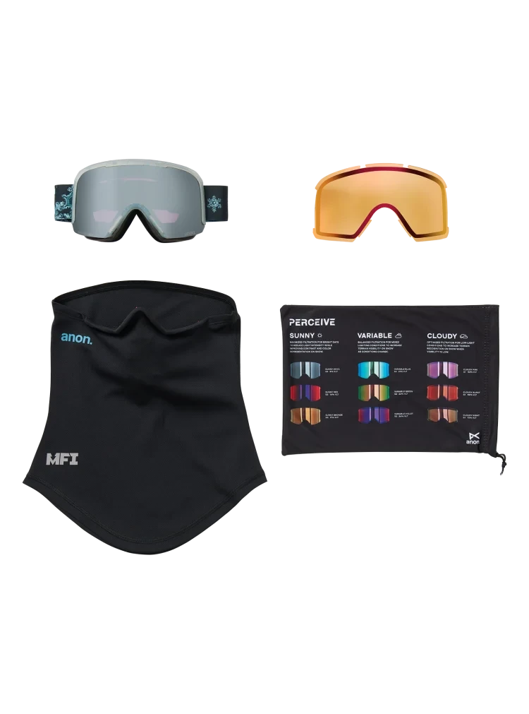 ANON Nesa S Snow Flurry - Perceive Sunny Onyx + Perceive Cloudy Burst + MFI Face Mask Snow Goggle Snow Goggles Anon 