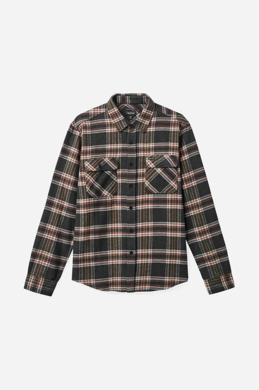 BRIXTON Bowery Flannel Black/Charcoal/Off White Men's Long Sleeve Button Up Shirts Brixton 