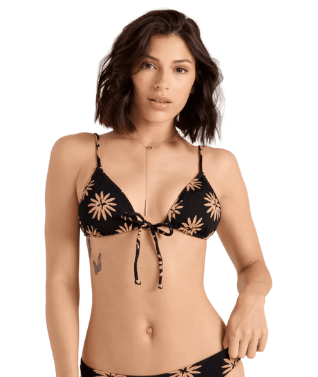 VOLCOM Women's Bright & Sol Tie Front Bikini Top Black Bronze Women's Bikini Tops Volcom 