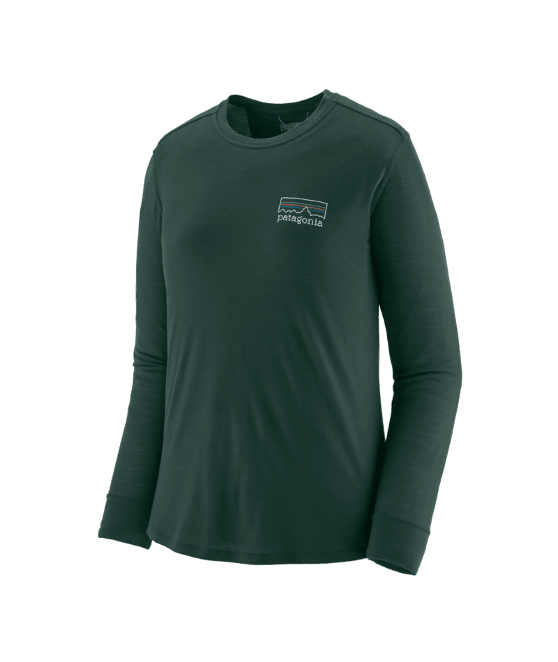 PATAGONIA Women's Capilene Cool Merino Blend Graphic Long Sleeve Shirt Fitz Roy Strata: Cascade Green Women's Base Layers Patagonia 