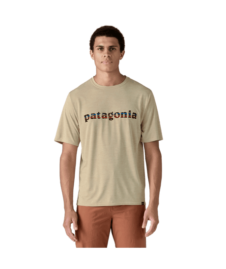 PATAGONIA Capilene Cool Daily Graphic T-Shirt '73 Text Logo: Pumice X-Dye Men's Short Sleeve T-Shirts Patagonia 