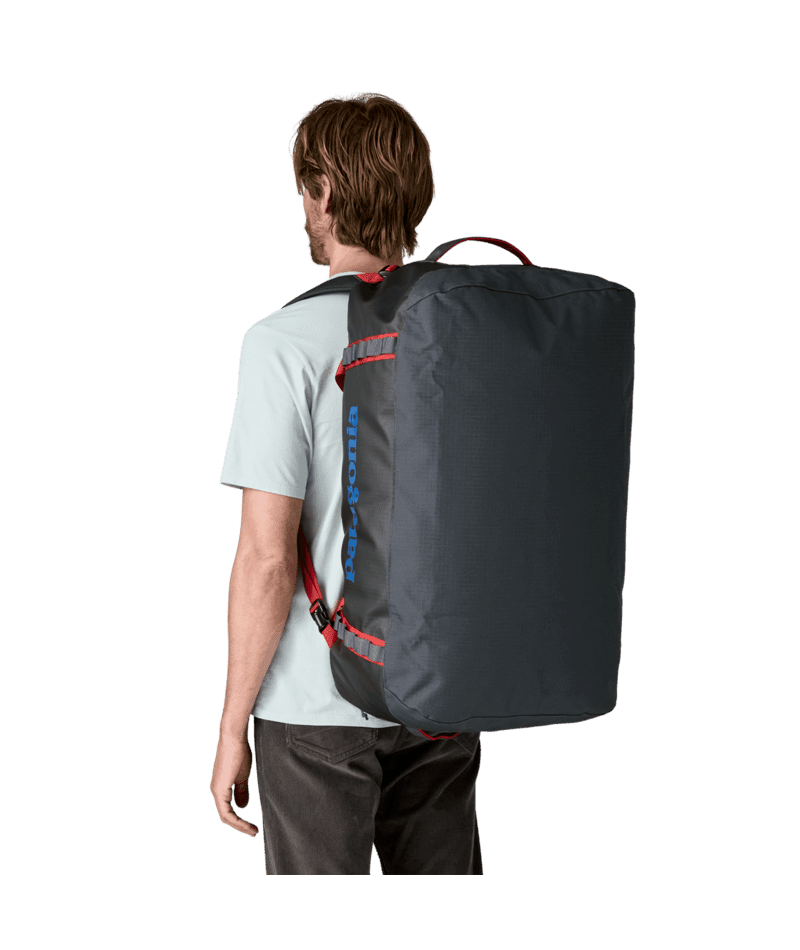 PATAGONIA Black Hole 70L Duffel Smolder Blue With Amanita Red Duffle Bags Patagonia 