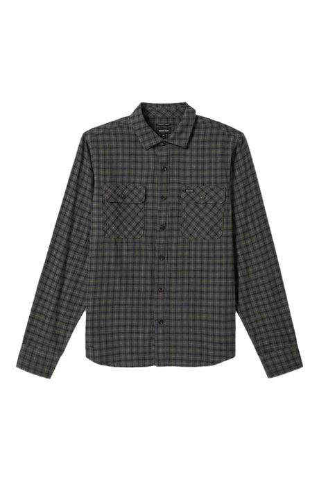 BRIXTON Bowery Lightweight Ultra soft Flannel Charcoal/Ray Flower/Black Men's Long Sleeve Button Up Shirts Brixton 