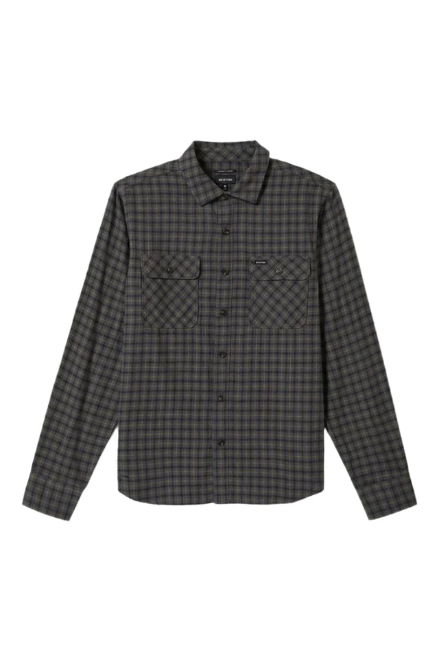 BRIXTON Bowery Lightweight Ultra soft Flannel Charcoal/Ray Flower/Black Men's Long Sleeve Button Up Shirts Brixton 