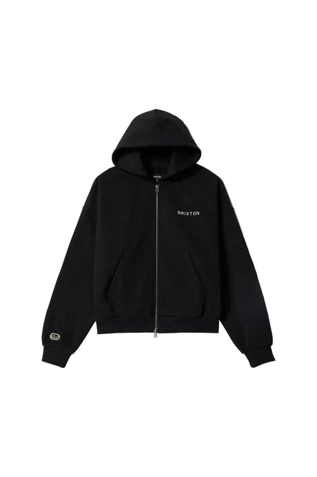 BRIXTON Embroidered Heavyweight Oversized Full Zip Black Men's Zip Hoodies Brixton 