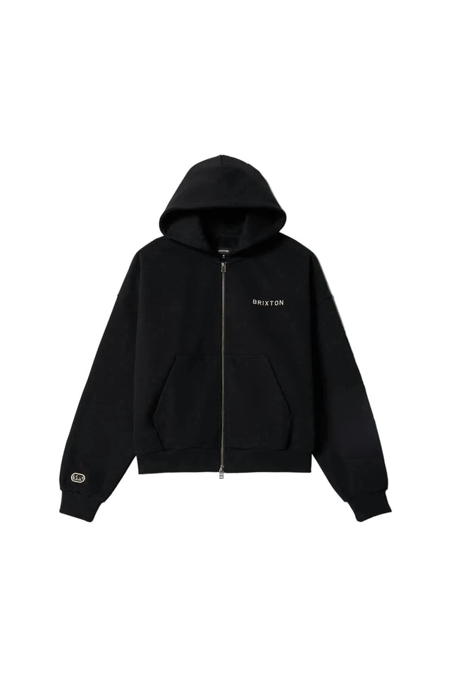 BRIXTON Embroidered Heavyweight Oversized Full Zip Black Men's Zip Hoodies Brixton 