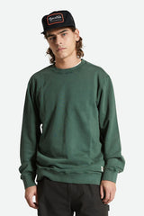 BRIXTON Vintage Reserve Cross Loop French Terry Crew Trekking Green Sol Wash Men's Crewnecks Brixton 