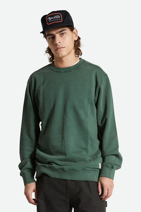 BRIXTON Vintage Reserve Cross Loop French Terry Crew Trekking Green Sol Wash Men's Crewnecks Brixton 