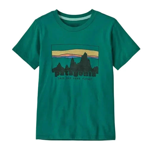 PATAGONIA Kids '73 Skyline T-Shirt Gem Green Boy's T-Shirts Patagonia 