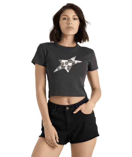 VOLCOM Women's As If Baby Tee T-Shirt Vintage Black Women's Short Sleeve T-Shirts Volcom 