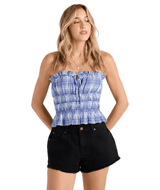 VOLCOM Women's Coastal Girly Cami Tube Top Blue Plaid Women's Tank Tops and Halter Tops Volcom 