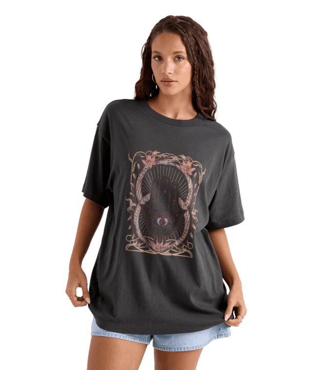 VOLCOM Women's Gatekeeper Stones Throw T-Shirt Vintage Black Women's Short Sleeve T-Shirts Volcom 