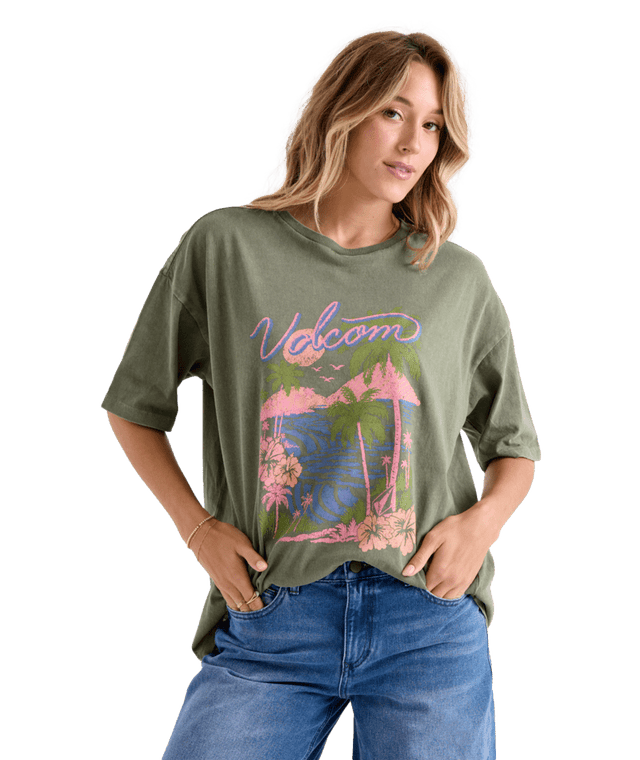 VOLCOM Women's Night Shade Bad Boy T-Shirt Martini Olive Women's Short Sleeve T-Shirts Volcom 