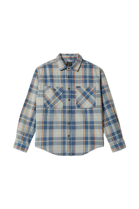BRIXTON Vintage Wash Flannel Blue/Soft Blue/Orange Men's Short Sleeve Button Up Shirts Brixton 