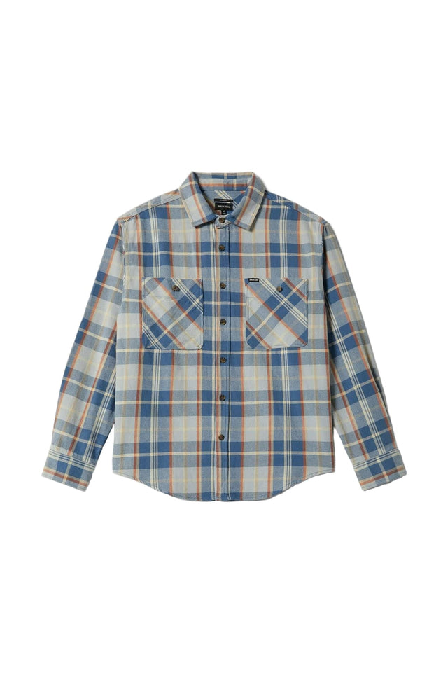 BRIXTON Vintage Wash Flannel Blue/Soft Blue/Orange Men's Short Sleeve Button Up Shirts Brixton 