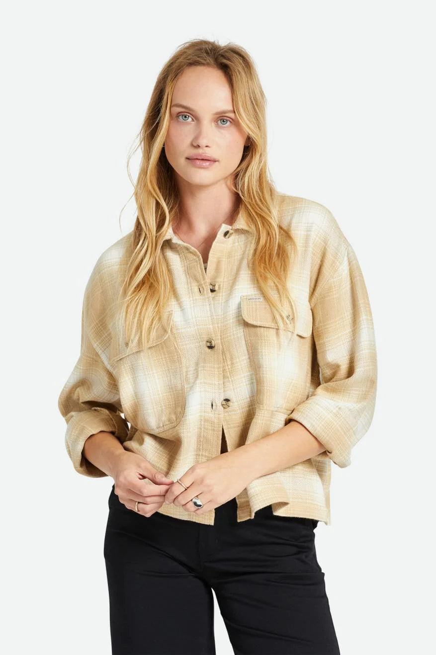 BRIXTON Women's Bowery Flannel Sesame/Off White Women's Flannels and Button Ups Brixton 