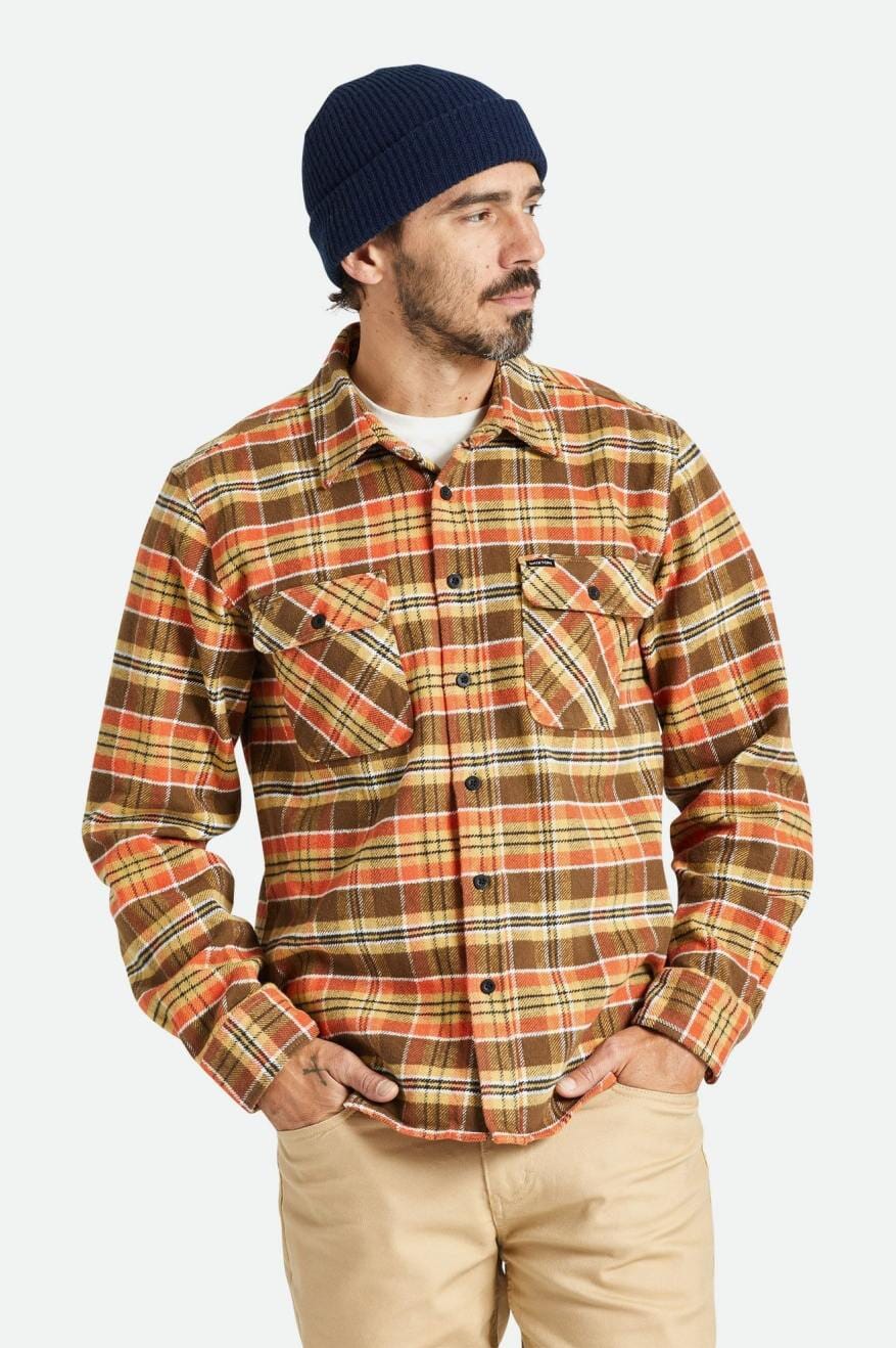 BRIXTON Bowery Heavy Weight Long Sleeve Flannel Desert Palm/Antelope/Burnt Red Men's Long Sleeve Button Up Shirts Brixton 