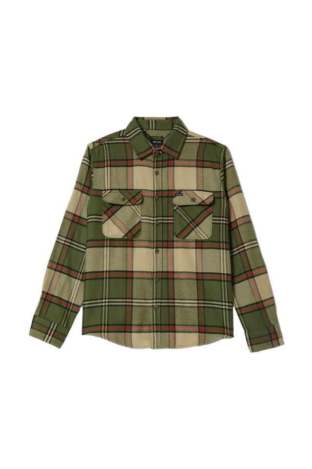 BRIXTON Bowery Flannel Wild Green/Elm/Adrenaline Rush Men's Long Sleeve Button Up Shirts Brixton 
