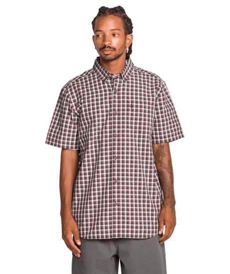 VOLCOM Louie Check Button-Up Shirt Light Blue Acid Men's Short Sleeve Button Up Shirts Volcom 