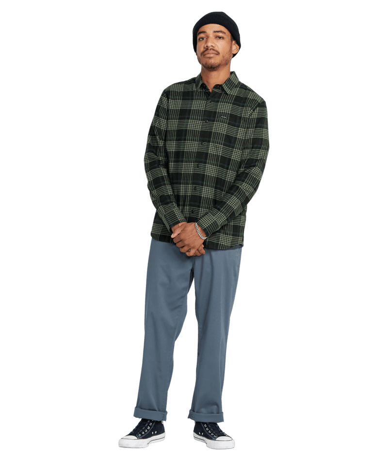 VOLCOM Caden Plaid Flannel Black Men's Long Sleeve Button Up Shirts Volcom 