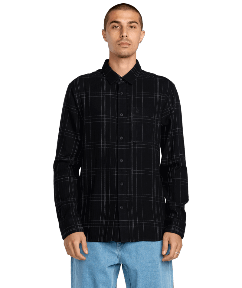 VOLCOM Date Knight Long Sleeve Button Up Black Men's Long Sleeve Button Up Shirts Volcom 
