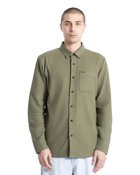 VOLCOM Caden Long Sleeve Button Up Dark Olive Men's Long Sleeve Button Up Shirts Volcom 