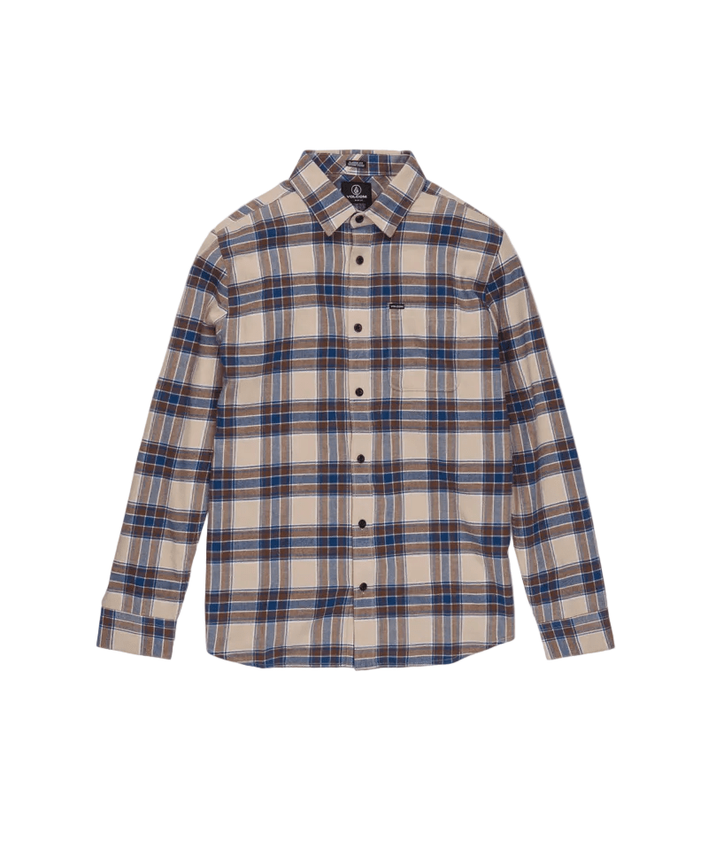VOLCOM Caden Plaid Long Sleeve Button Up Light Khaki Men's Long Sleeve Button Up Shirts Volcom 