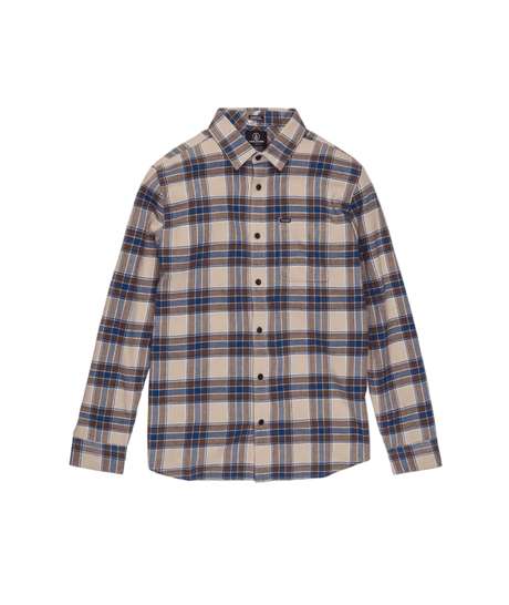 VOLCOM Caden Plaid Long Sleeve Button Up Light Khaki Men's Long Sleeve Button Up Shirts Volcom 
