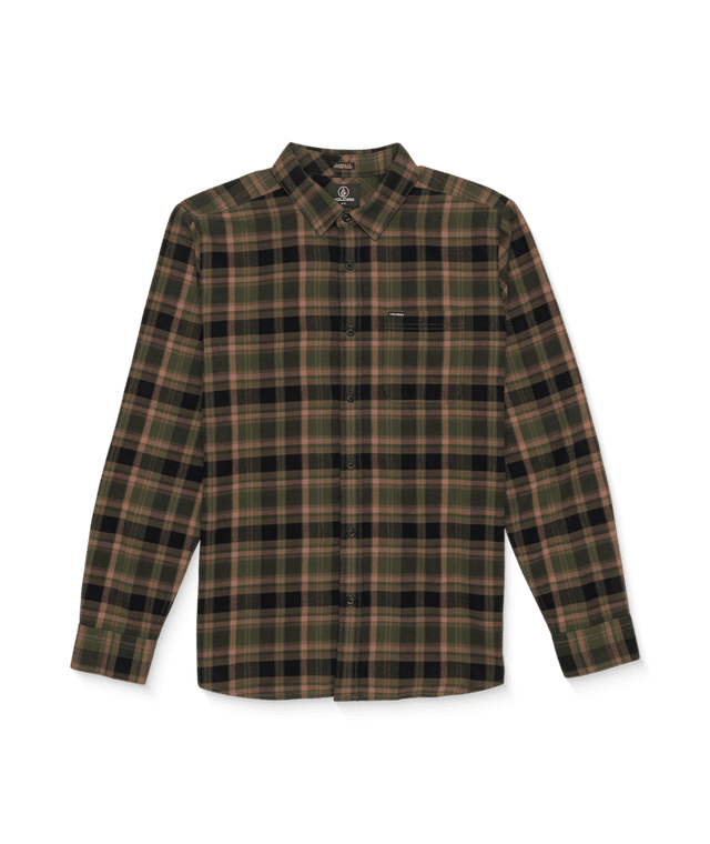 VOLCOM Caden Plaid Long Sleeve Shirt Squadron Green Men's Long Sleeve Button Up Shirts Volcom 