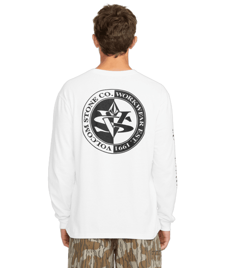 VOLCOM Workwear Excavator Long Sleeve T-Shirt White Men's Long Sleeve T-Shirts Volcom 