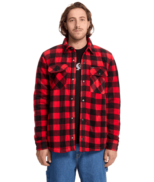 VOLCOM Bowered Fleece Button Up Lifeguard Red Men's Street Jackets Volcom 