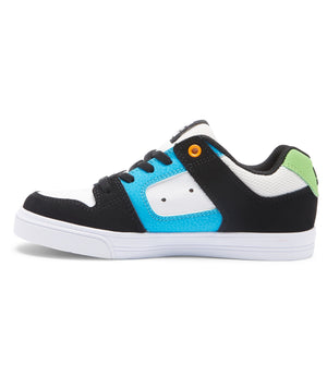 DC Boys Pure Elastic Slip-On Shoes White/Black/Blue Youth and Toddler Skate Shoes DC 