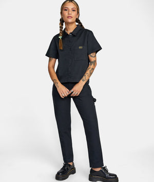 RVCA Women's Recession Short Sleeve Button-Up Shirt RVCA Black Women's Flannels and Button Ups RVCA 