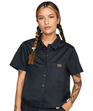 RVCA Women's Recession Short Sleeve Button-Up Shirt RVCA Black Women's Flannels and Button Ups RVCA 