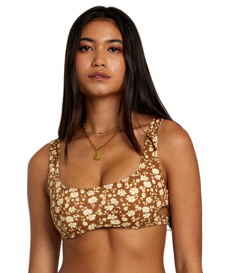 RVCA Women's Micro Magic Cutout Reversible Bra Bikini Top Shale Women's Bikini Tops RVCA 