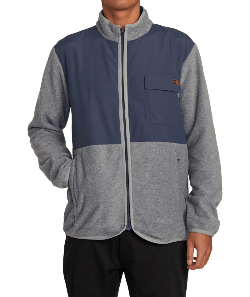 RVCA Yukon Zip Up Mock Neck Fleece Heather Grey Men's Zip Hoodies RVCA 