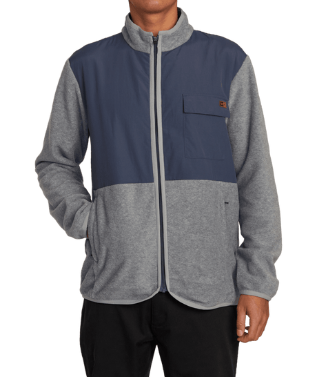 RVCA Yukon Zip Up Mock Neck Fleece Heather Grey Men's Zip Hoodies RVCA 
