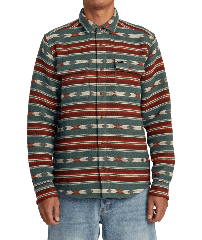 RVCA Blanket Long Sleeve Button Up Teal Men's Long Sleeve Button Up Shirts RVCA 