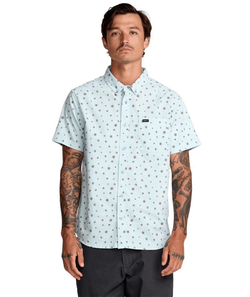 RVCA That'll Do Print Short Sleeve Button Up Blue Haze Men's Short Sleeve Button Up Shirts RVCA 