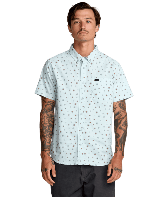 RVCA That'll Do Print Short Sleeve Button Up Blue Haze Men's Short Sleeve Button Up Shirts RVCA 