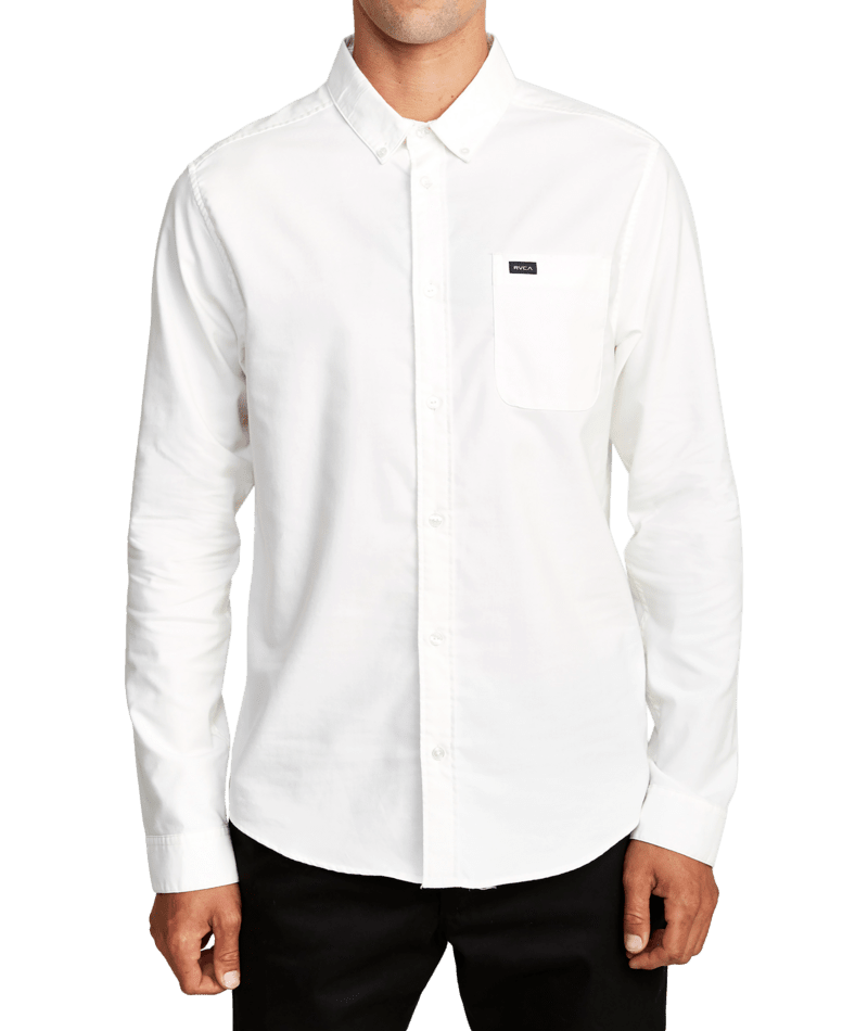 RVCA Thatll Do Stretch Long Sleeve Button Up White Men's Long Sleeve Button Up Shirts RVCA 