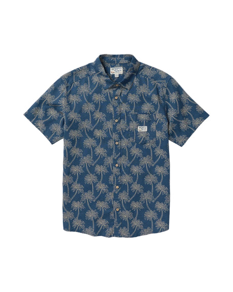 RVCA Exotica Short Sleeve Button Up Dark Denim Men's Short Sleeve Button Up Shirts RVCA 