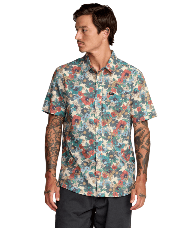RVCA Botanical Short Sleeve Button Up Ceramic Men's Short Sleeve Button Up Shirts RVCA 