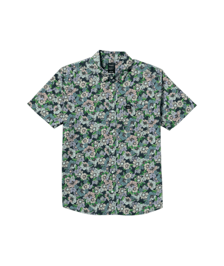 RVCA Botanical Short Sleeve Button Up Garage Blue Men's Short Sleeve Button Up Shirts RVCA 