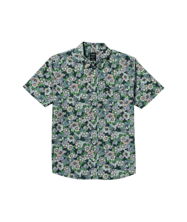 RVCA Botanical Short Sleeve Button Up Garage Blue Men's Short Sleeve Button Up Shirts RVCA 