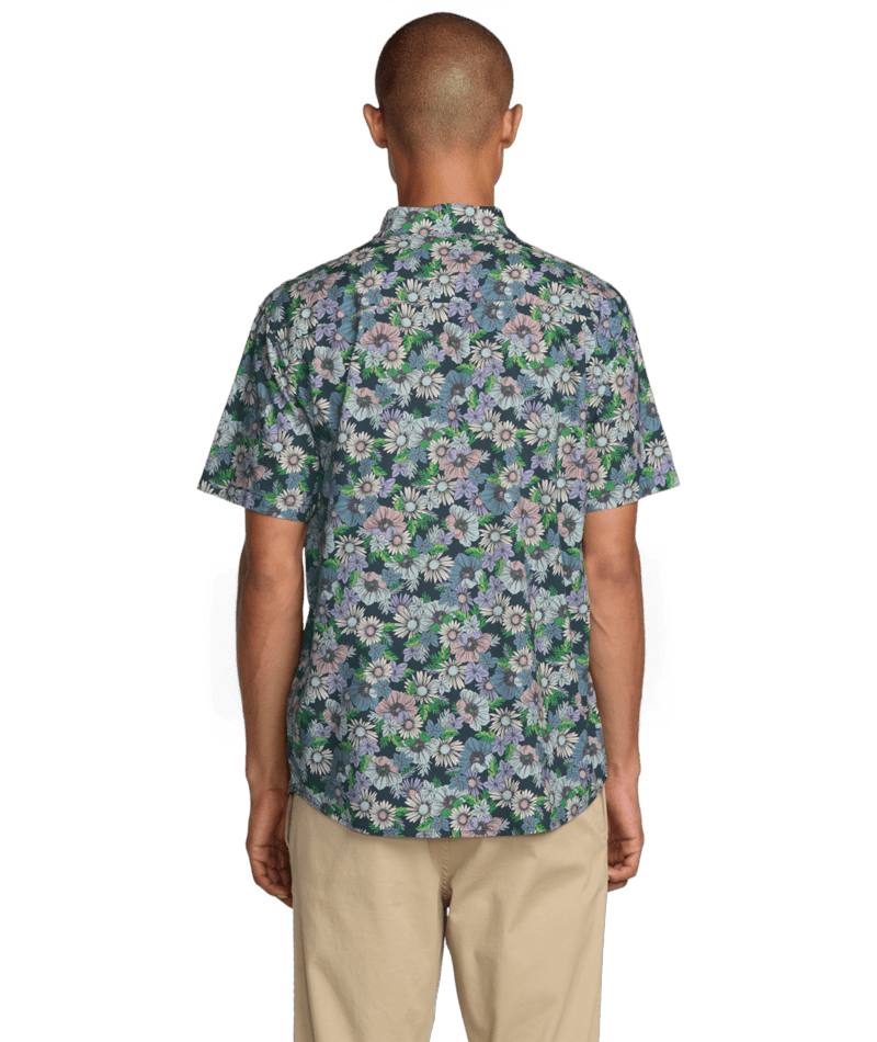 RVCA Botanical Short Sleeve Button Up Garage Blue Men's Short Sleeve Button Up Shirts RVCA 