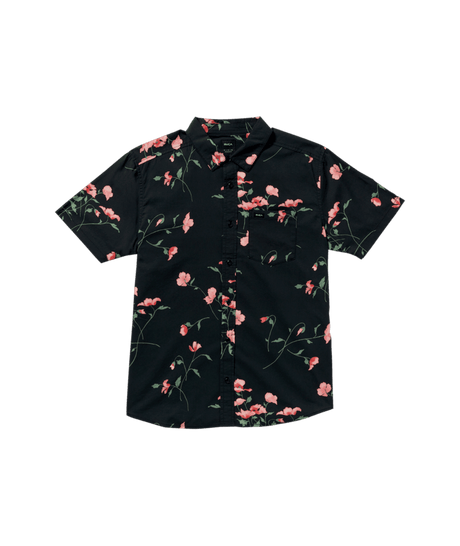 RVCA Botanical Short Sleeve Button Up Pirate Black Men's Short Sleeve Button Up Shirts RVCA 